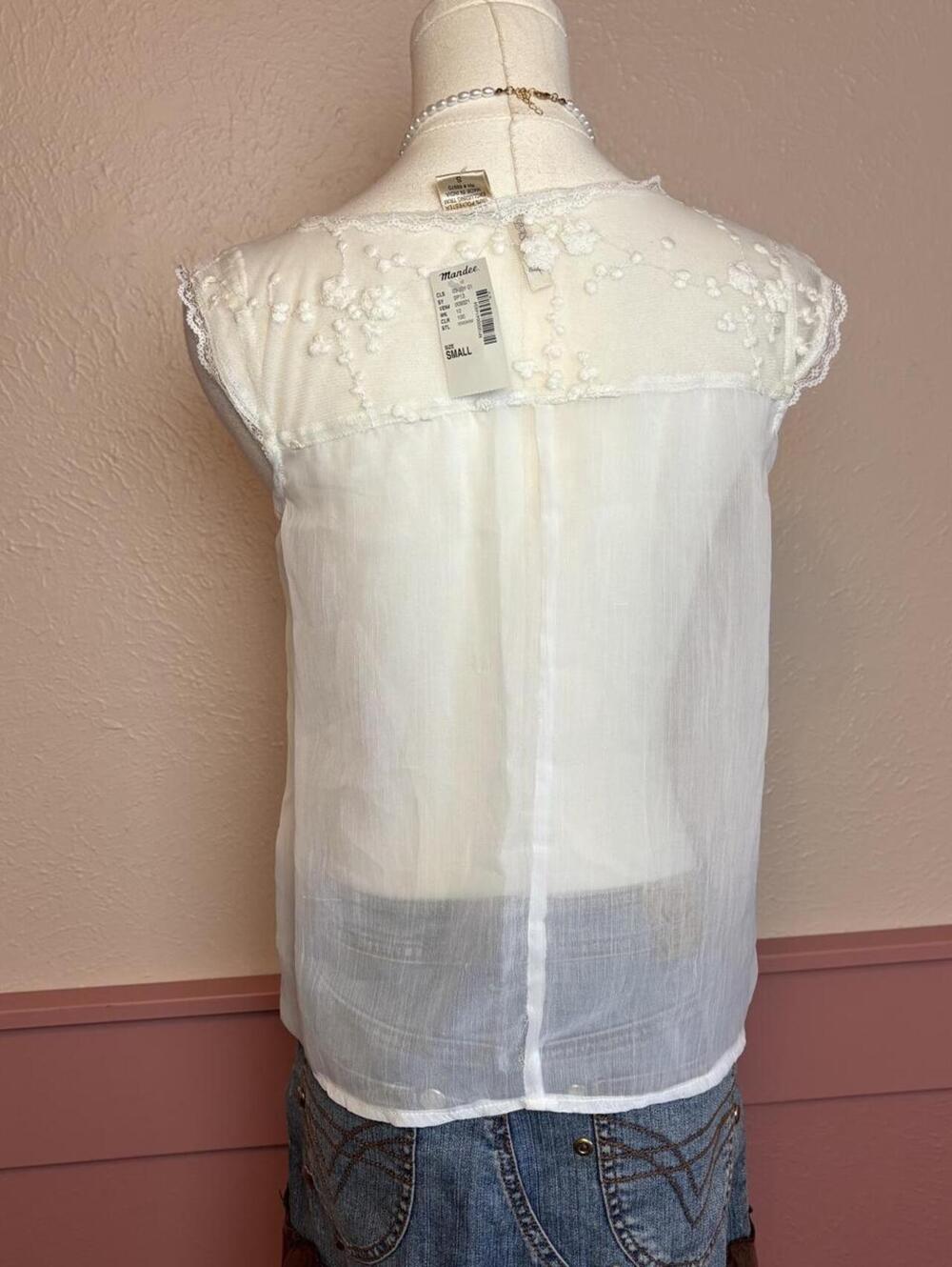 lolita white lace sheer top mandee sz small fairy cottage dolly - Picture 6 of 8